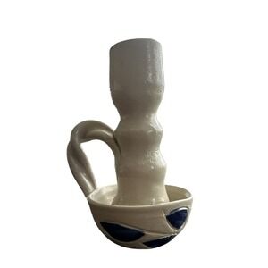 Williamsburg Pottery Cobalt Blue Leaf Stoneware Candle Stick‎ Holder Primitive